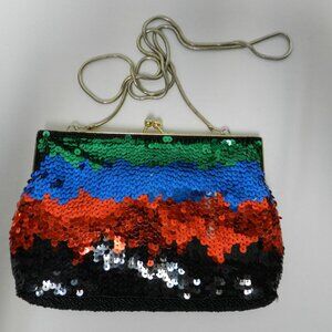 Le Regale Vintage Sequin bead rainbow purse handbag convertible clutch kiss-lock